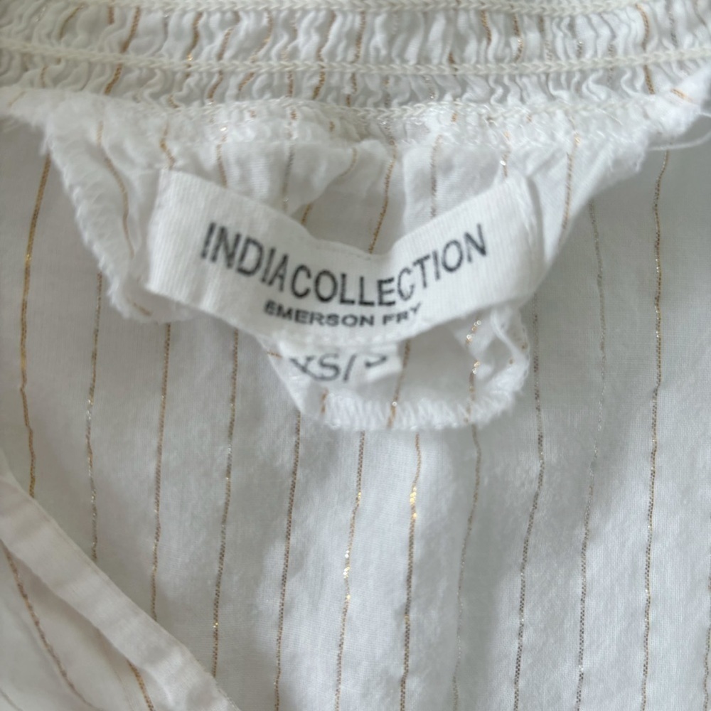 Emerson Fry India Collection Metallic Gold Striped Peplum Blouse XS - Picture 6 of 7